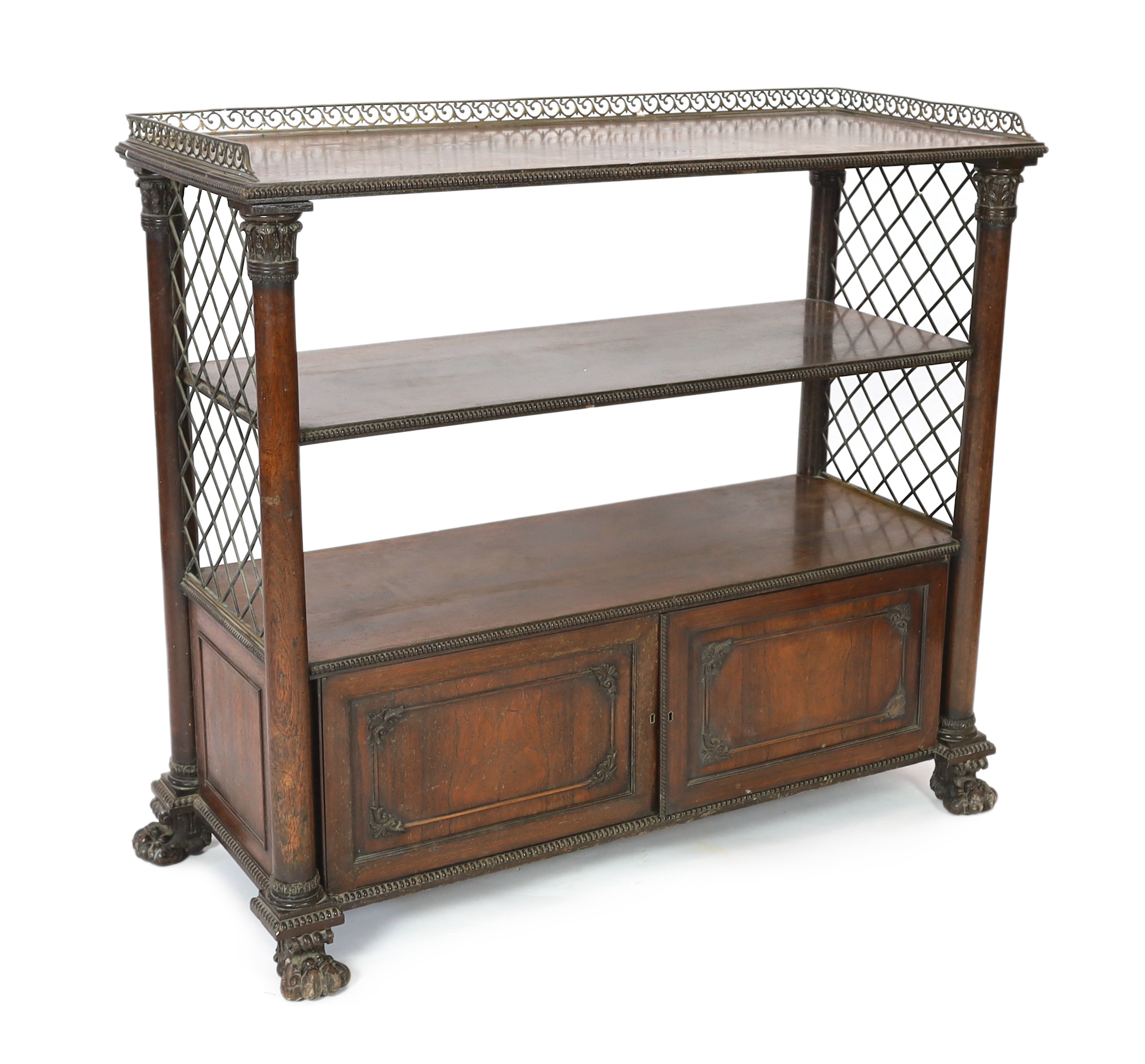 A William IV brass mounted rosewood buffet cabinet, width 140cm, depth 55cm, height 118cm